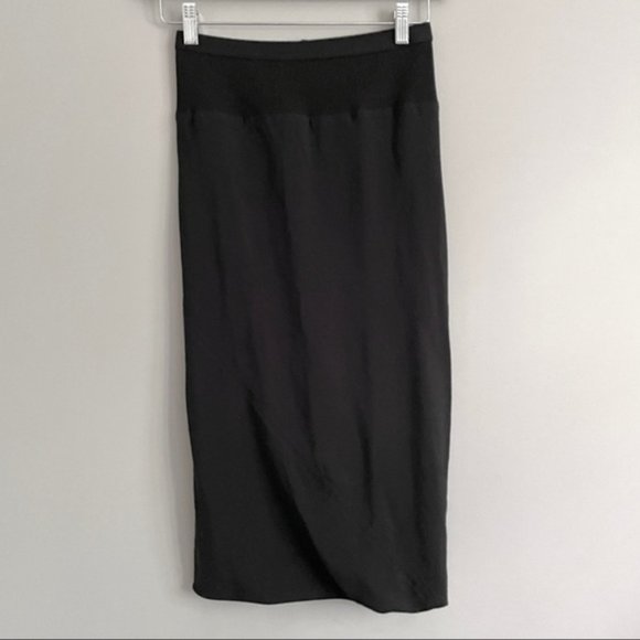 Rick Owens Glitter ‘17 Black Wool Silk Pull-on Midi Pencil Pillar Skirt - 40/S - Picture 2 of 8